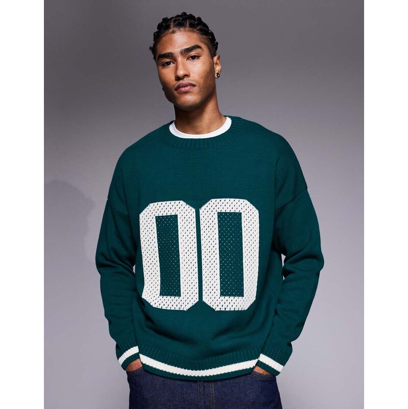 ASOS DESIGN oversized knitted textured jumper with 00 graphic in