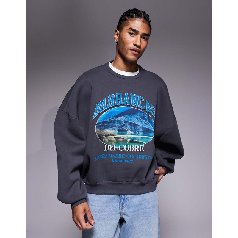 ASOS DESIGN extreme oversized sweatshirt with print in charcoal