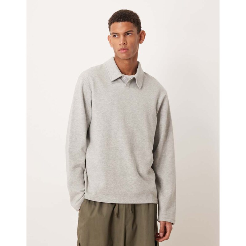 ASOS DESIGN smart long sleeve polo in grey marl