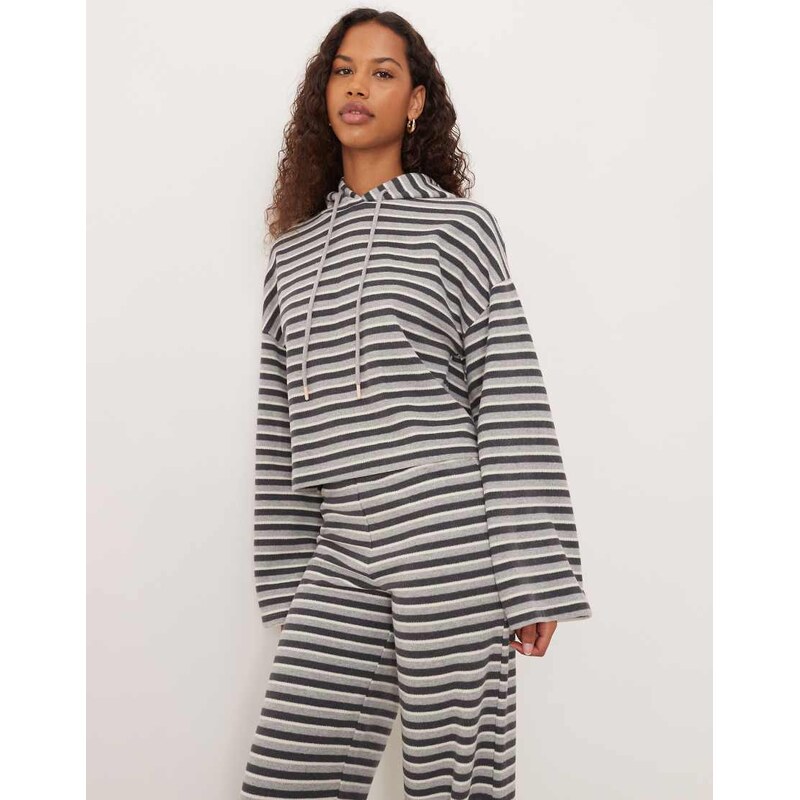 ASOS DESIGN brushed stripe pull over hoodie co ord top in grey 109362908