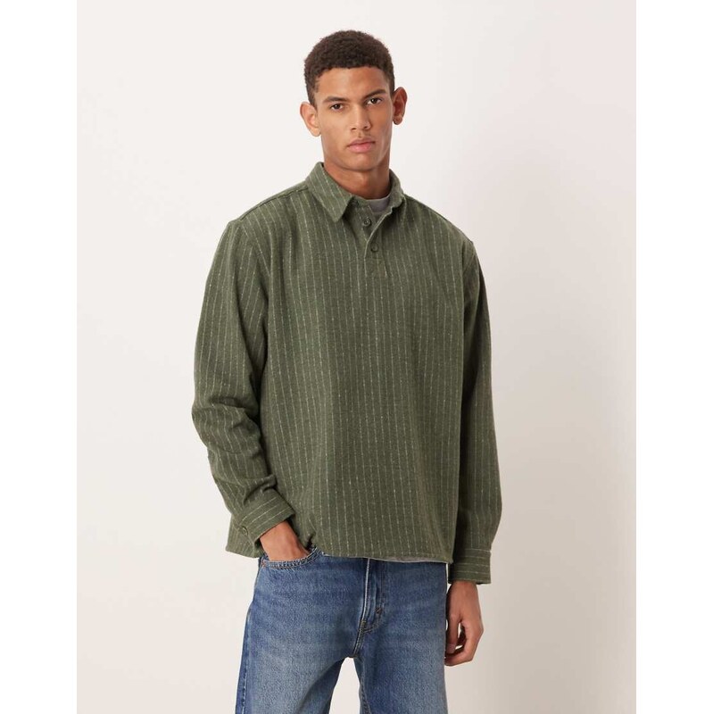 ASOS DESIGN relaxed fit pinstripe overhead shirt in green-Grey