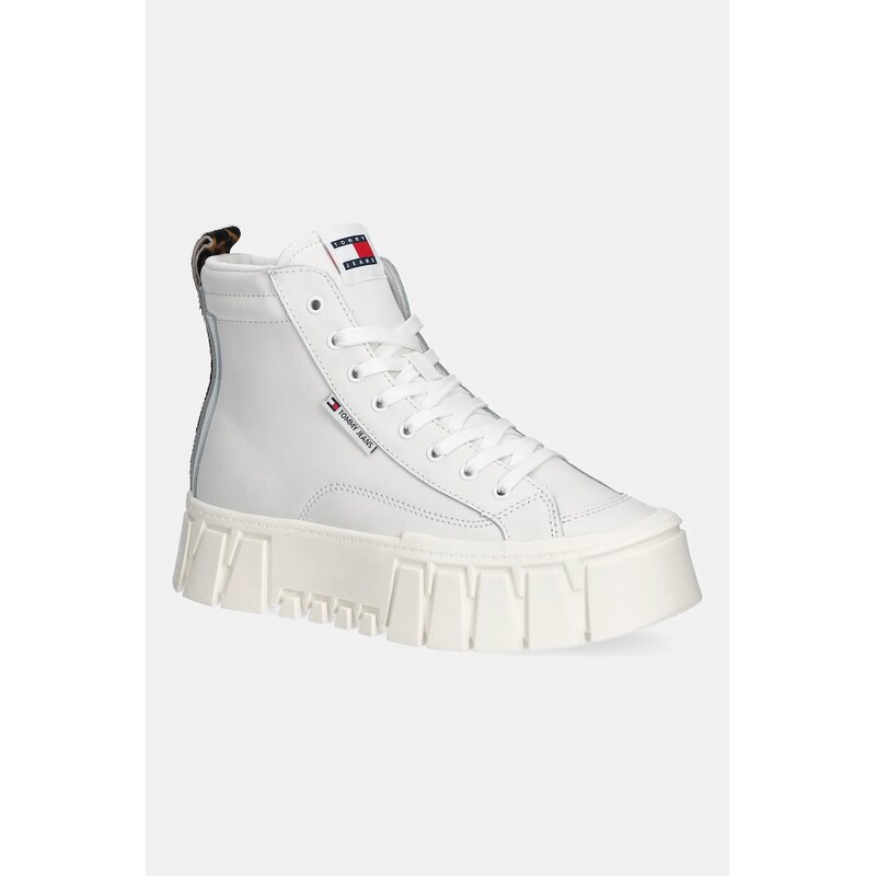 Kožené tenisky Tommy Jeans TJW VULC FLATFORM LEOPARD