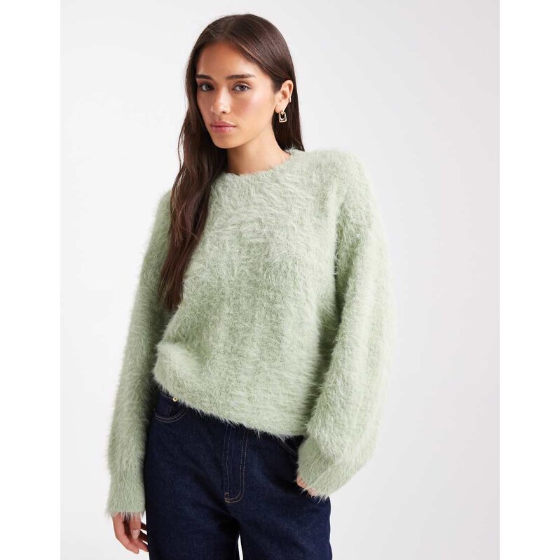 ASOS DESIGN knitted oversized jumper in eyelash yarn in sage-Green