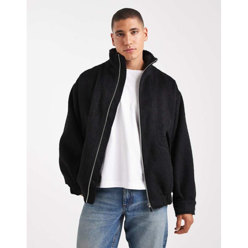 ASOS DESIGN wool look bomber in black