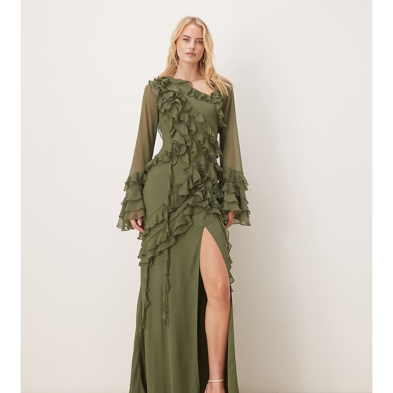 ASOS Tall ASOS DESIGN Tall chiffon long sleeve asymmetric tiered soft 115695633