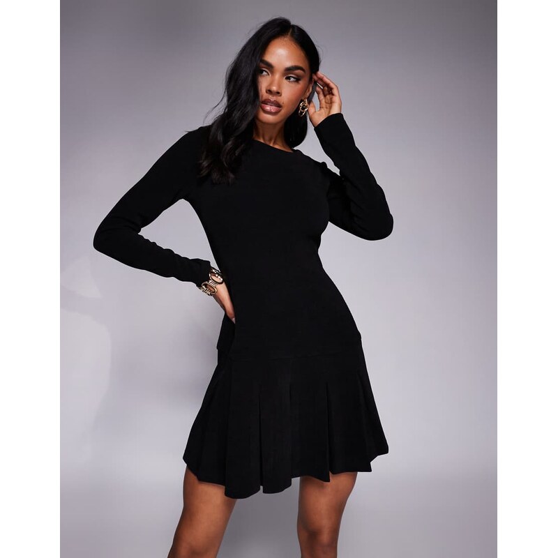 ASOS DESIGN cord drop waist mini dress with pleated skirt in