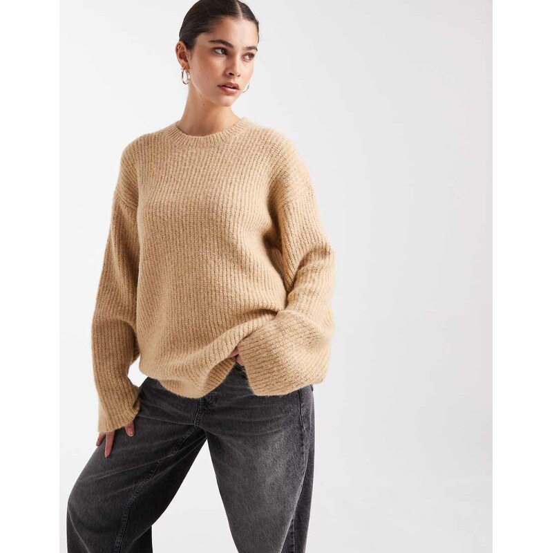 4th & Reckless wool feel ribbed knit volume sleeve oversized jumper in 112655458