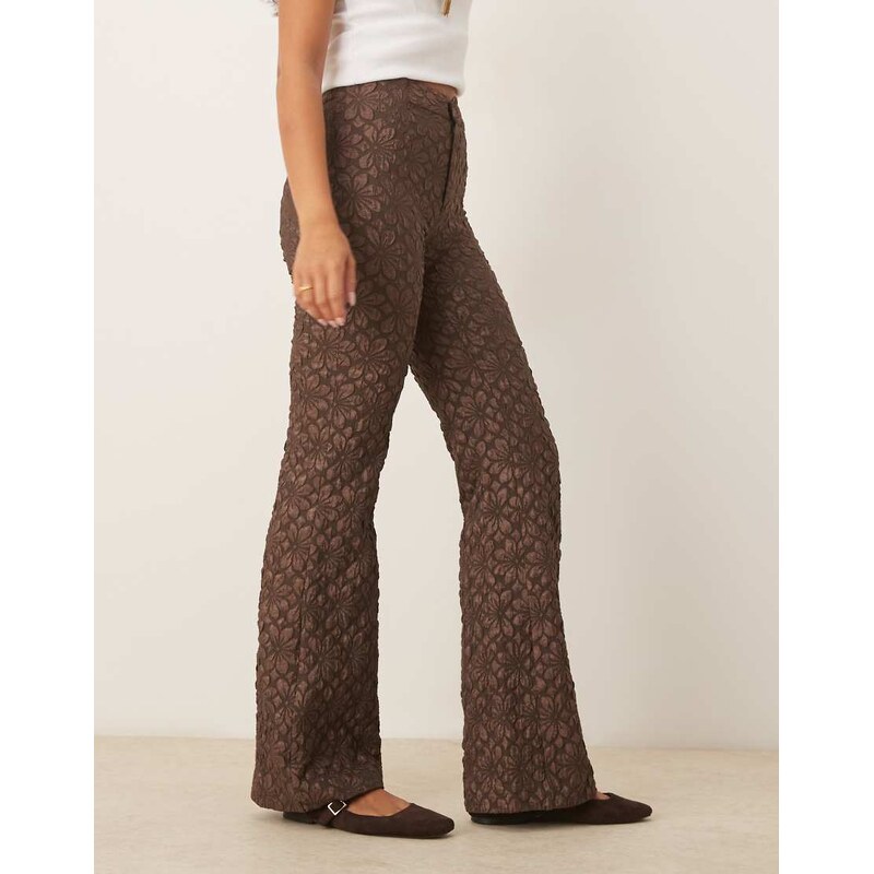 Free People runway floral flare trouser in french chocolate