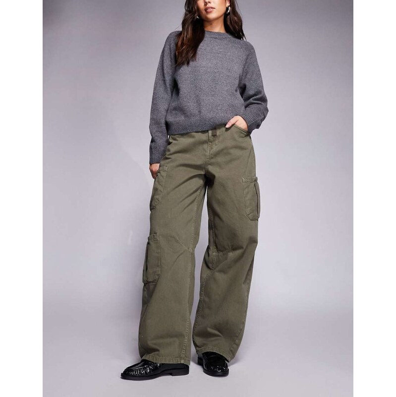 ASOS DESIGN cargo barrel jean with utility pockets in khaki