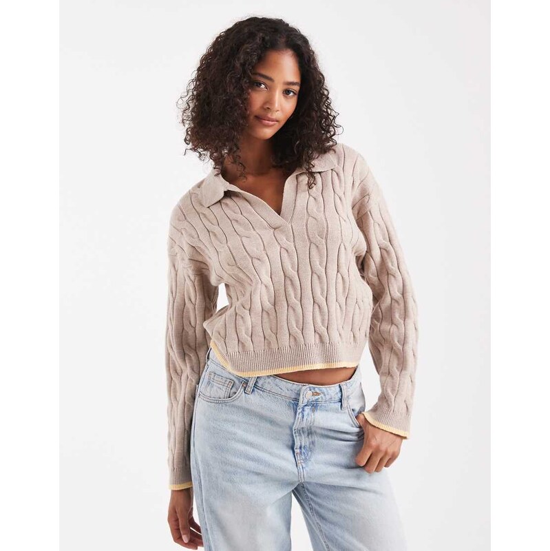 Cotton On luxe collar sweater in acorn-Brown