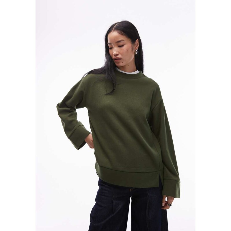 ASOS DESIGN Supersoft split hem sweatshirt in green - KHAKI