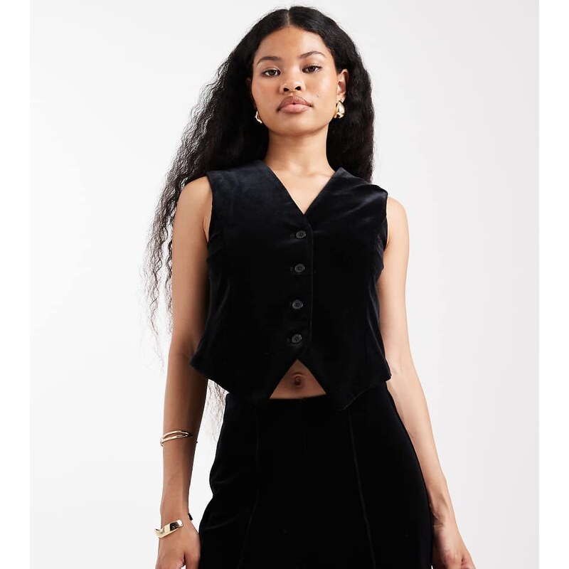 Vero Moda Petite velvet waistcoat co-ord in black