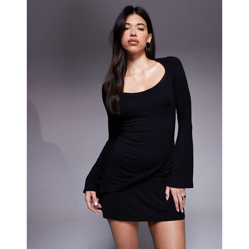 ASOS DESIGN long sleeve with scoop neck mini dress with twist