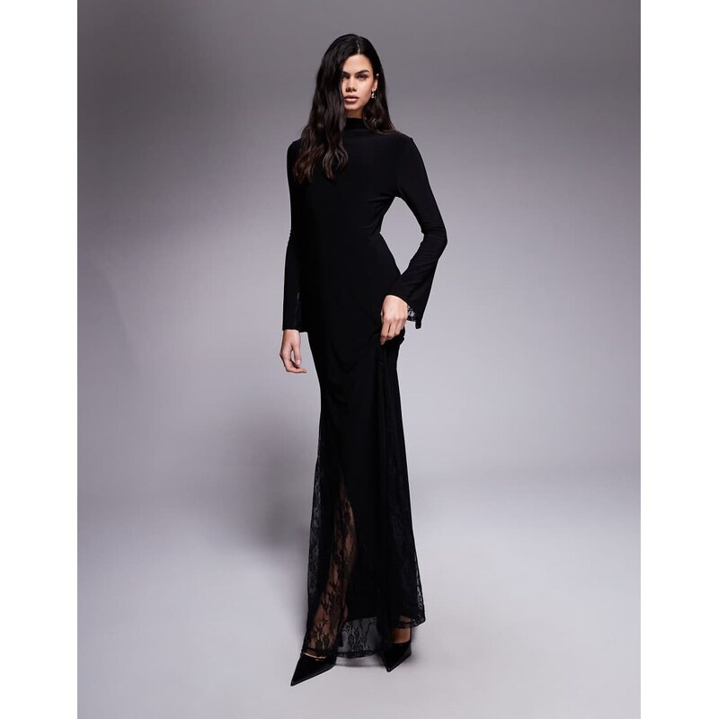 ASOS DESIGN highneck maxi dress with sheer lace godet inserts