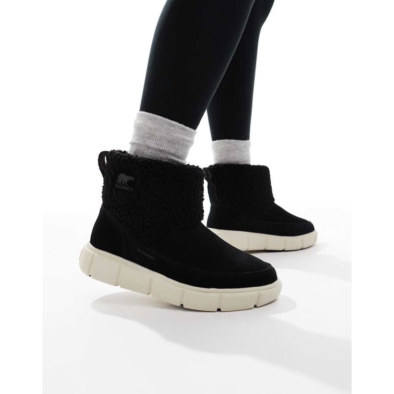 Sorel Explorer III slip-on cozy hiking boots in black and off white 109452390