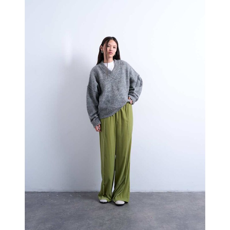 Topshop velvet mid rise tie waist wide leg jogger in bright