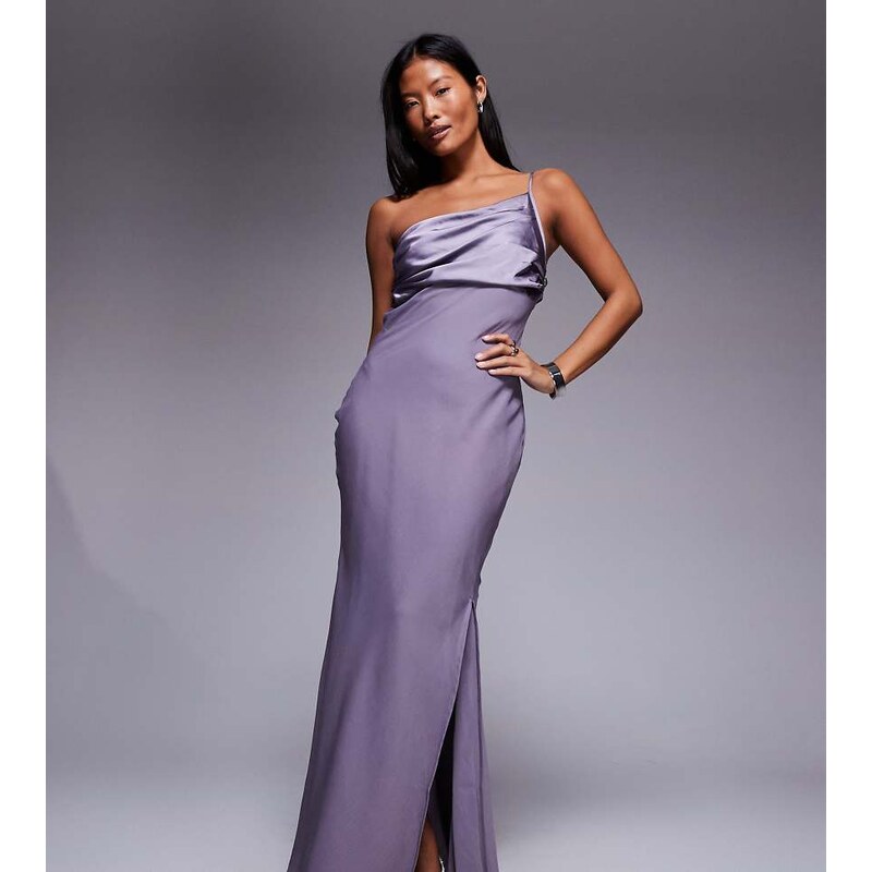 ASOS Petite ASOS DESIGN Petite satin chiffon mix draped one shoulder 112640188