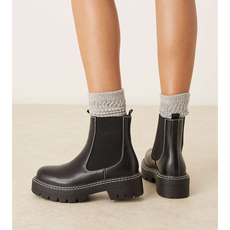 Glamorous Wide Fit chunky low ankle boots in black