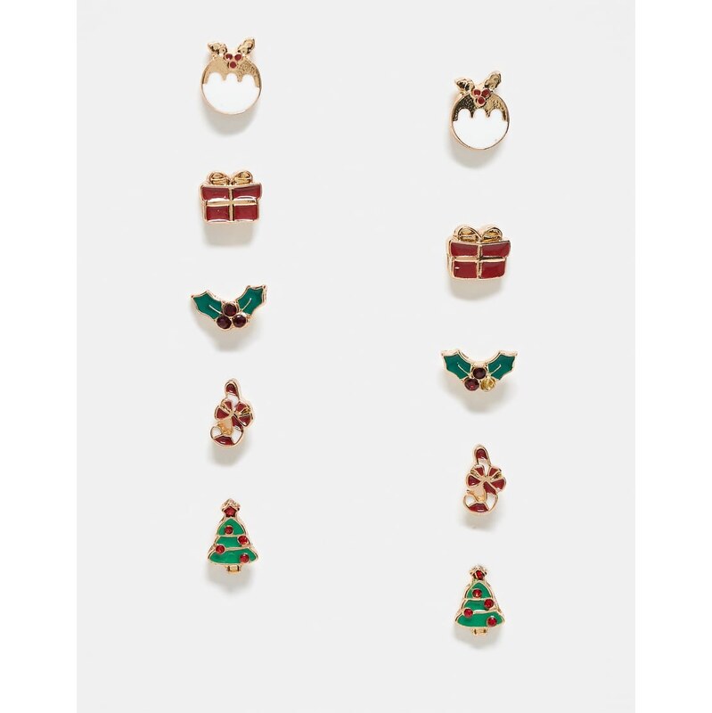Accessorize 5 pack christmas stud earrings in multi 109653083