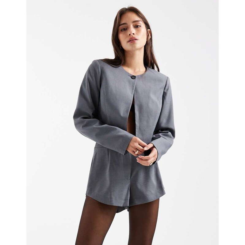 Miss Selfridge tailored cropped blazer co-ord in grey 110638943