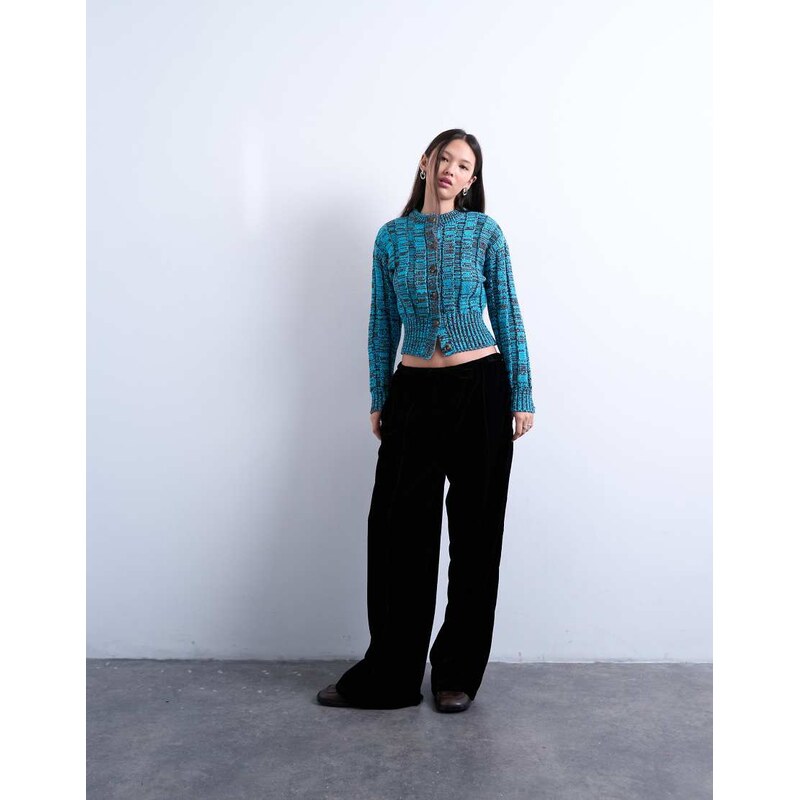 Topshop velvet mid rise tie waist wide leg jogger in black