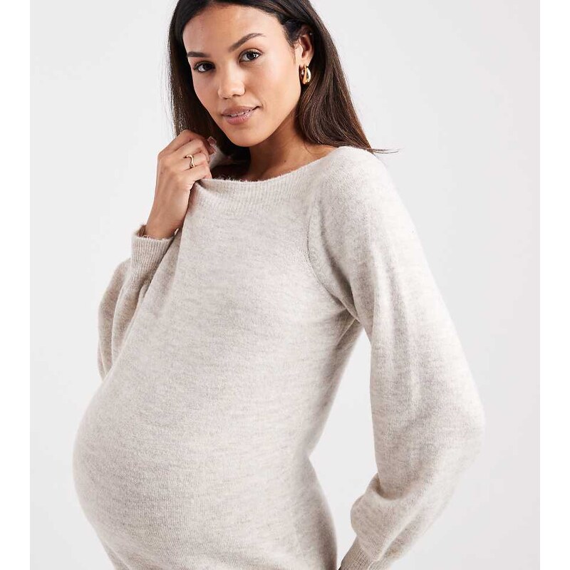 Vero Moda Maternity soft knit balloon sleeve midi dress in cream