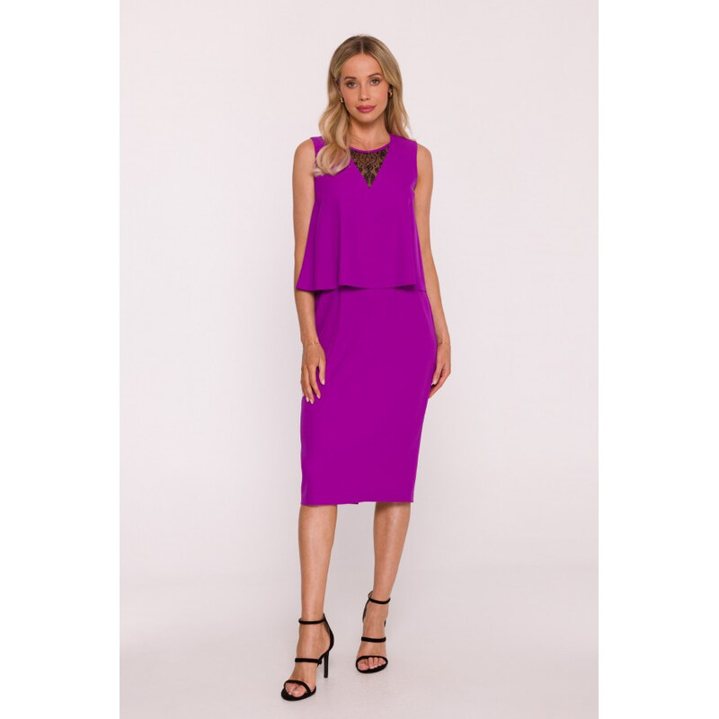 model 21470657 Šaty s krajkovou vsadkou levandulová - STYLOVE
