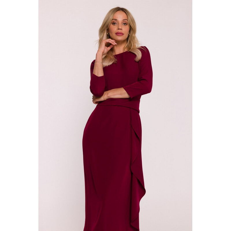 model 21470710 Šaty s volánkem bordó - STYLOVE