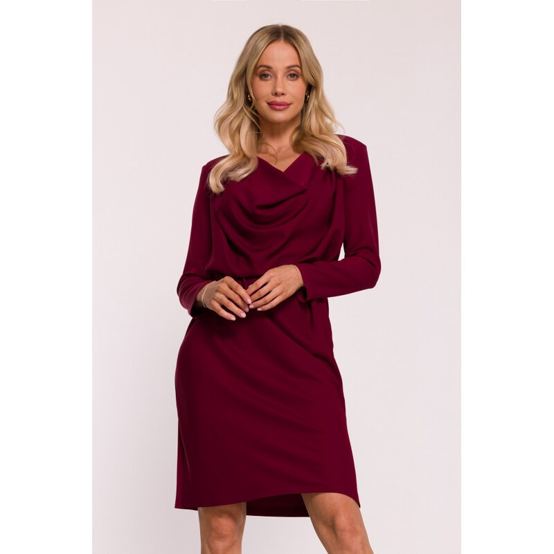 model 21470780 Šaty s výstřihem bordó - STYLOVE