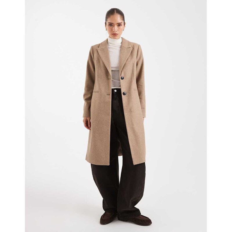 Vero Moda tailored herringbone wool mix coat in taupe brown 109369623