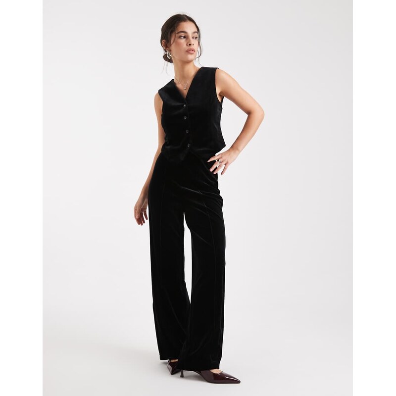 Vero Moda seam front tailored velvet trouser co-ord in black