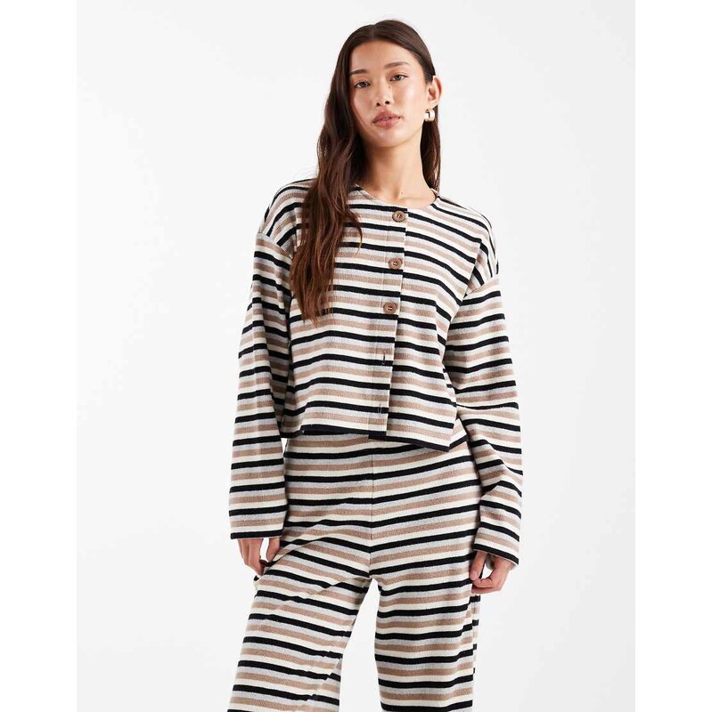 Miss Selfridge stripe brushed rib cardigan co-ord-Neutral