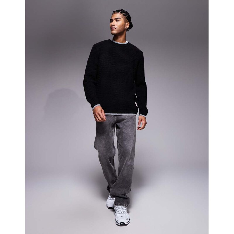 ASOS DESIGN oversized knitted textured jumper with woven label in black