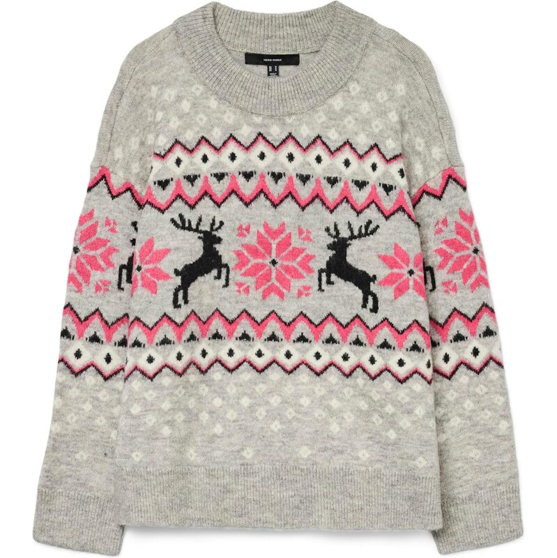 VERO MODA Svetr 'VMSantaNordic' světle šedá / pink / černá / bílá