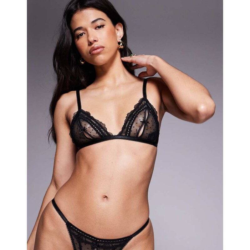 ASOS DESIGN Blair sheer mesh peek-a-boo triangle bra in black 109369318