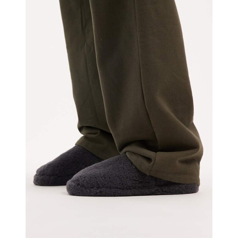 ASOS DESIGN slippers in grey borg