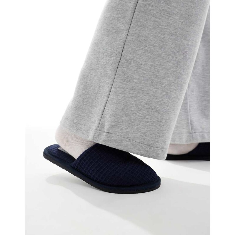 ASOS DESIGN mule slippers in navy waffle-Grey
