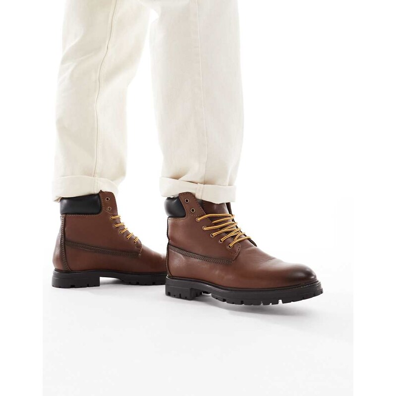 ASOS DESIGN lace up worker boots in brown leather