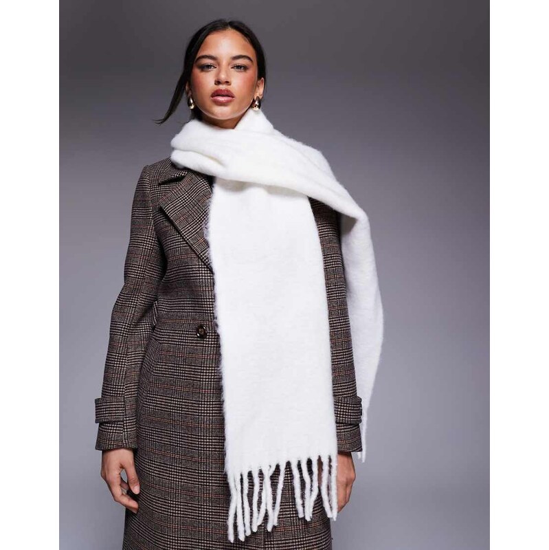 ASOS DESIGN woven fluffy tassel scarf in winter white