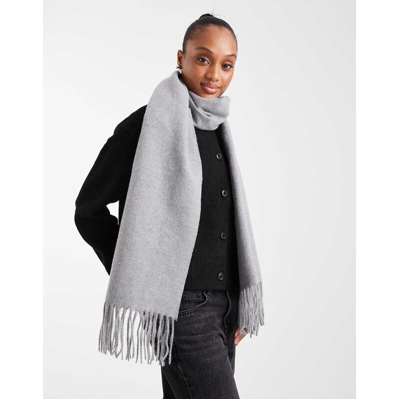 ASOS DESIGN woven supersoft scarf with tassels in grey marl
