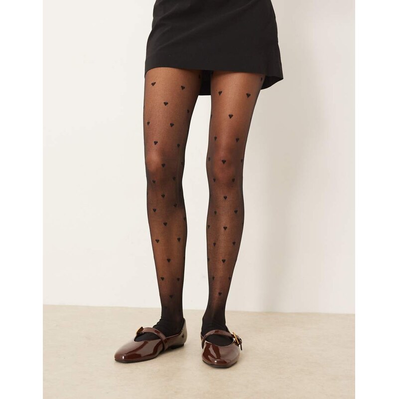 ASOS DESIGN heart pattern tights in black 109369499