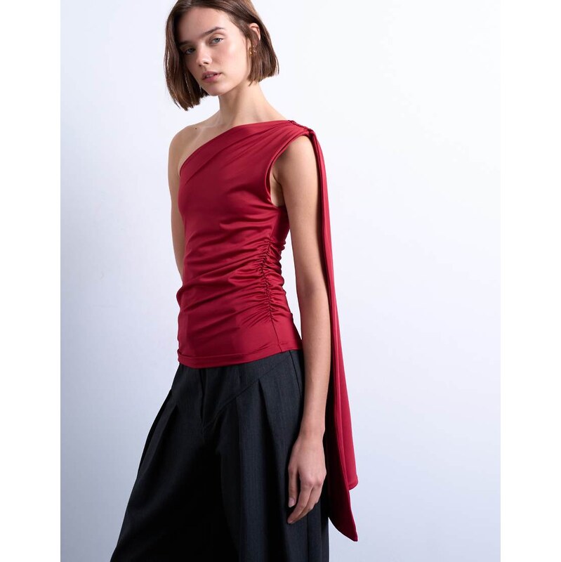 Topshop one shoulder cape detail top in red 109534498