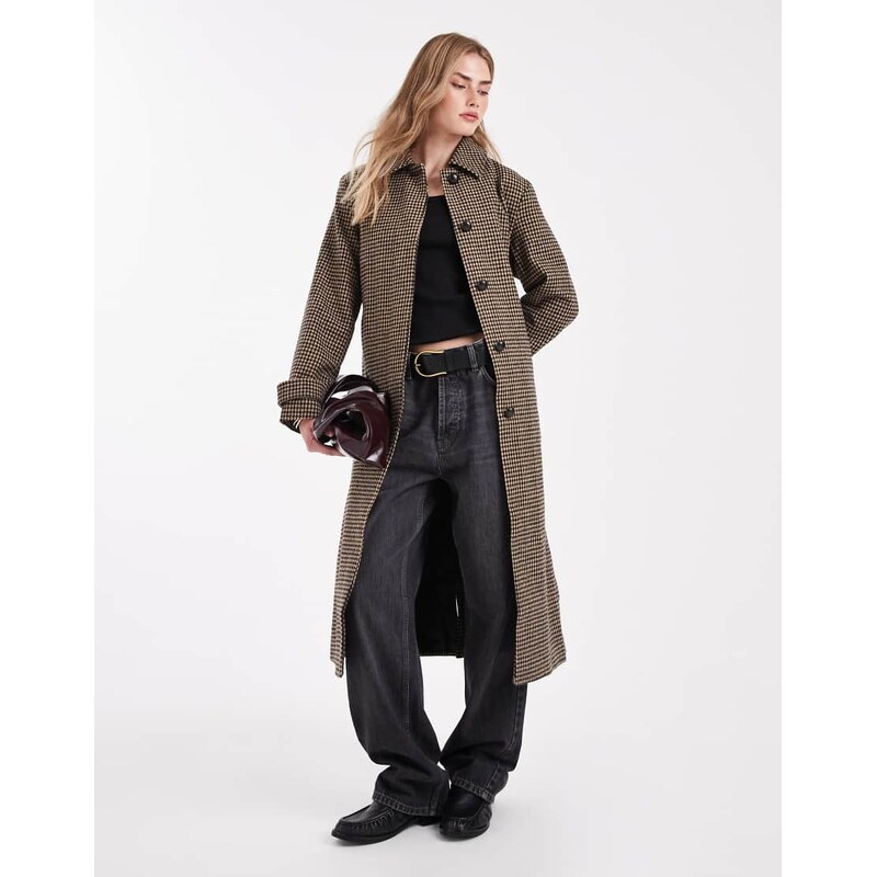 New Look check belted trench coat in brown