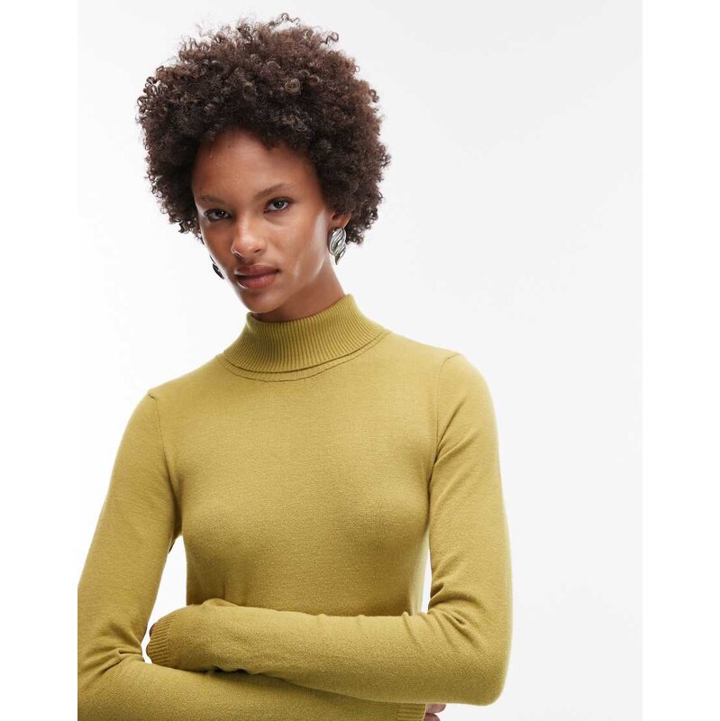 ASOS DESIGN fine knit knitted roll neck jumper in olive-Green 114837989