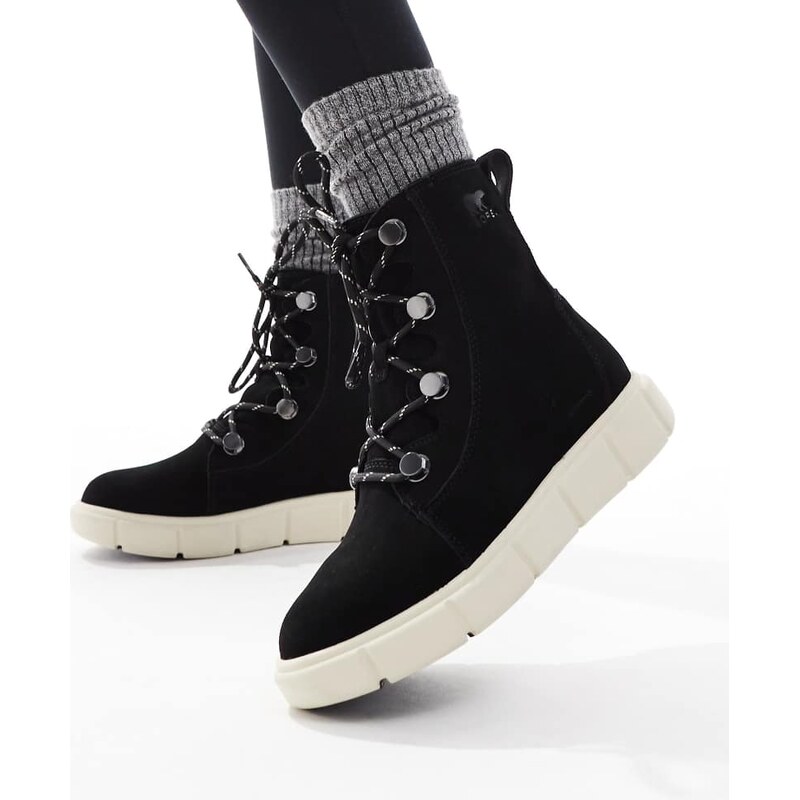 Sorel Explorer III Joan hiking boots in black and off white
