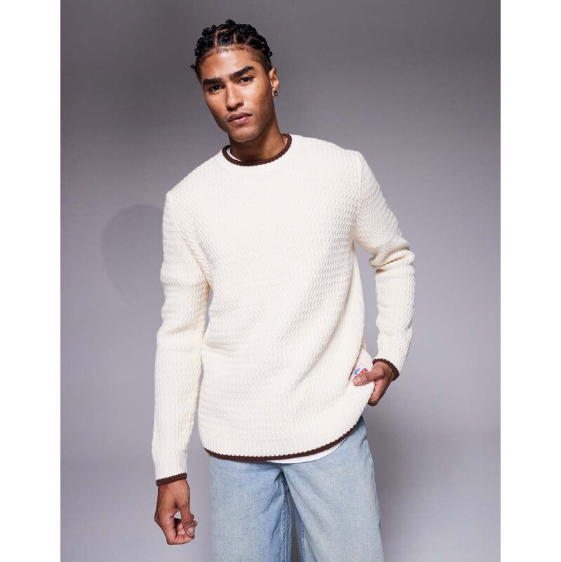 ASOS DESIGN oversized knitted textured jumper with label in ecru