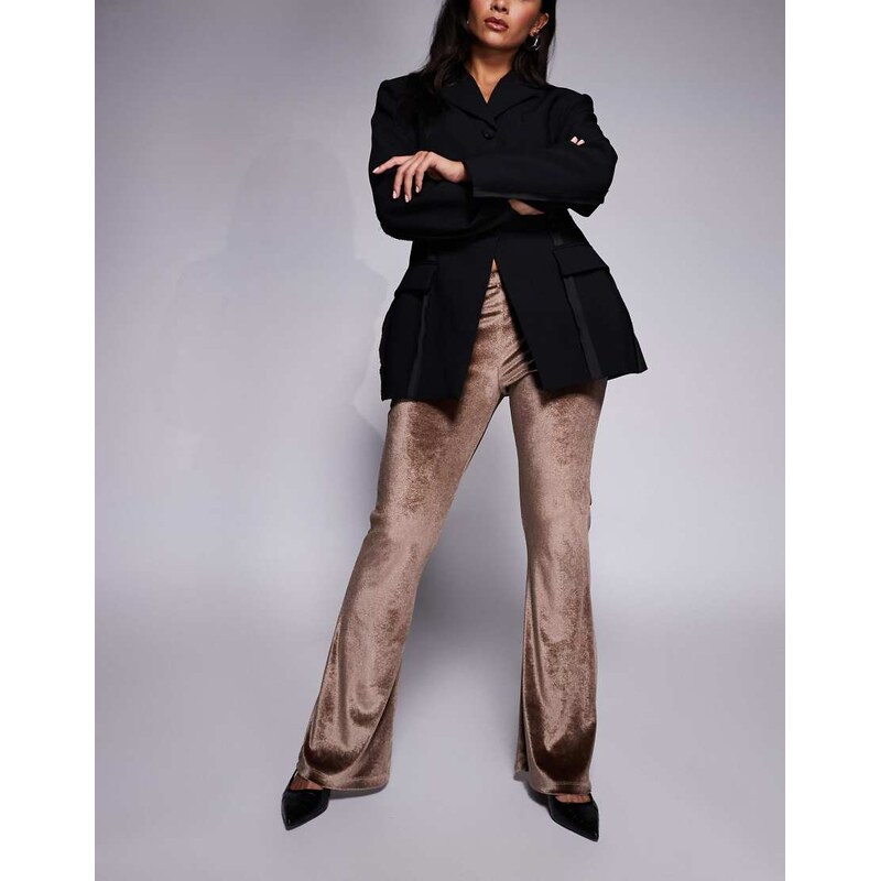 ASOS DESIGN high rise velvet skinny flare in brown