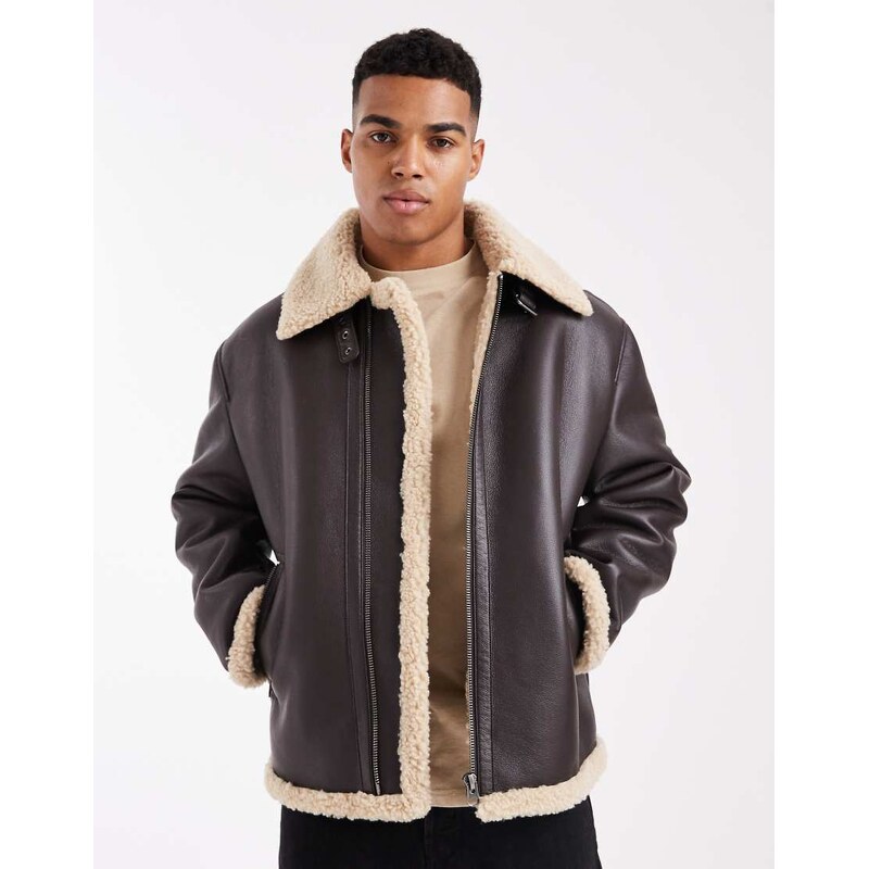 ASOS DESIGN oversized aviator jacket in brown