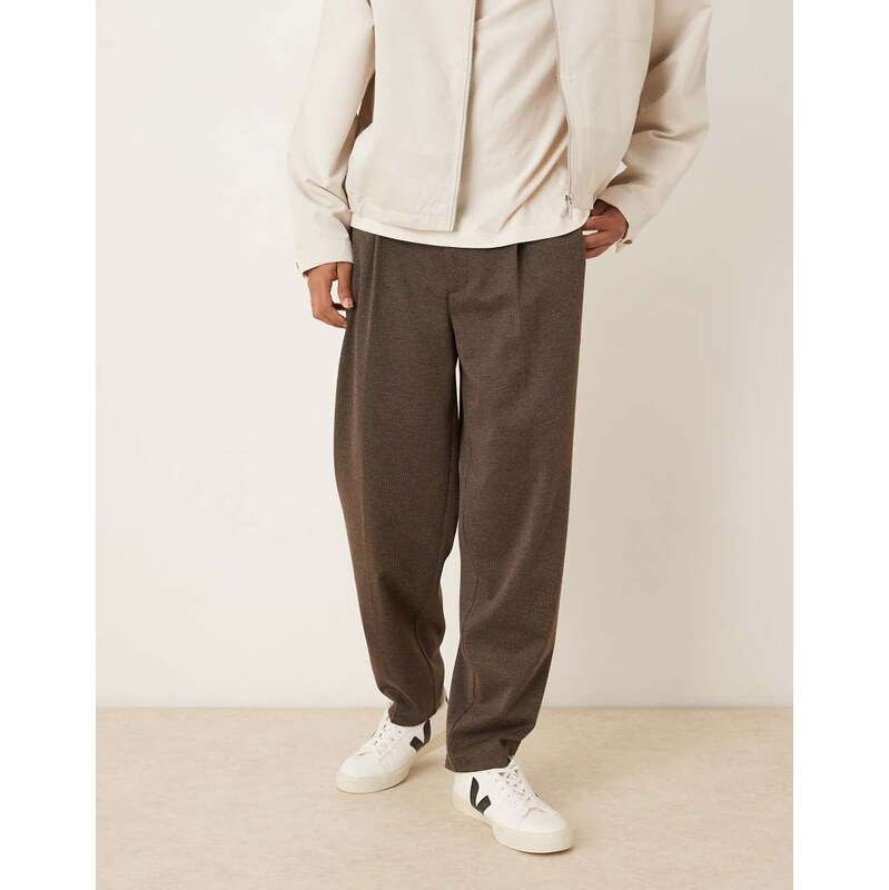 ASOS DESIGN tailored pleated oversized tapered trousers in brown