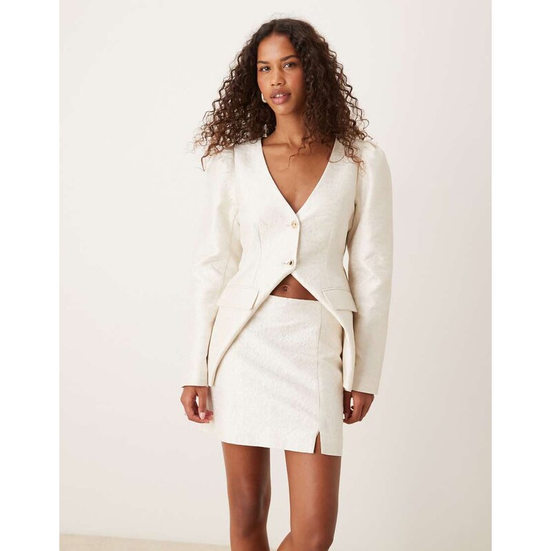 ASOS DESIGN tailored jacquard mini skirt co-ord in cream-White